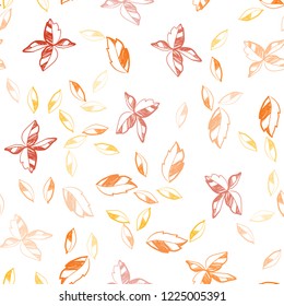 Light Orange vector seamless natural artwork with leaves. Blurred decorative design in Indian style with leaves. Pattern for design of window blinds, curtains.