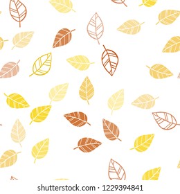 Light Orange vector seamless natural backdrop with leaves. A vague abstract illustration with leaves in doodles style. Template for business cards, websites.