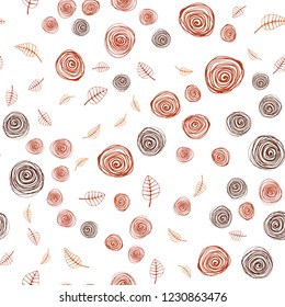 Light Orange vector seamless natural background with leaves and flowers. Glitter abstract illustration with leaves and flowers. Texture for window blinds, curtains.