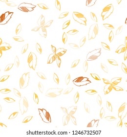 Light Orange vector seamless natural pattern with leaves. Doodle illustration of leaves in Origami style with gradient. Template for business cards, websites.