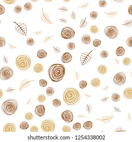 Light Orange vector seamless natural background with leaves and flowers. Leaves, flowers in natural style on white background. Pattern for design of fabric, wallpapers.