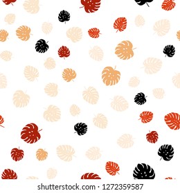 Light Orange vector seamless natural pattern with leaves. A vague abstract illustration with leaves in doodles style. Pattern for design of fabric, wallpapers.