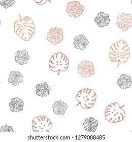 Light Orange vector seamless natural pattern with flowers, leaves. Leaves, flowers in natural style on white background. Design for textile, fabric, wallpapers.