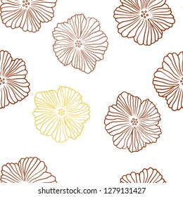 Light Orange vector seamless natural artwork with flowers. Shining colored illustration with flowers. Pattern for design of fabric, wallpapers.