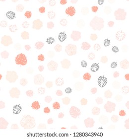 Light Orange vector seamless natural artwork with leaves, flowers. Decorative design in Indian style on white background. Pattern for trendy fabric, wallpapers.