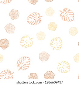Light Orange vector seamless natural background with flowers, leaves. An elegant bright illustration with leaves and flowers. Pattern for trendy fabric, wallpapers.
