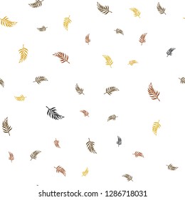 Light Orange vector seamless natural pattern with leaves. A vague abstract illustration with leaves in doodles style. Pattern for design of fabric, wallpapers.