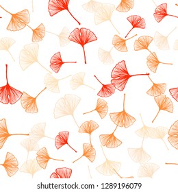 Light Orange vector seamless natural background with leaves. Glitter abstract illustration with doodles and leaves. Pattern for design of fabric, wallpapers.