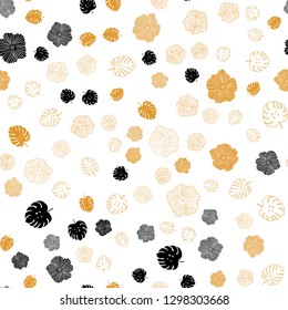 Light Orange vector seamless natural pattern with leaves, flowers. Shining colored illustration with leaves and flowers. Template for business cards, websites.