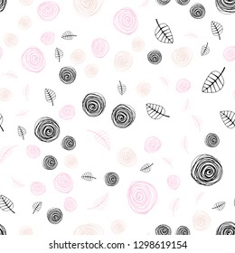 Light Orange vector seamless natural pattern with leaves and flowers. Doodle illustration of leaves and flowers in Origami style. Template for business cards, websites.