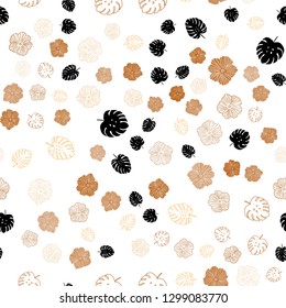 Light Orange vector seamless natural artwork with leaves, flowers. Sketchy doodles on white background. Template for business cards, websites.