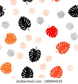 Light Orange vector seamless natural pattern with flowers, leaves. Abstract illustration with leaves, flowers in doodles style. Pattern for trendy fabric, wallpapers.