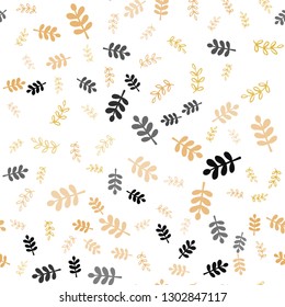 Light Orange vector seamless natural artwork with leaves, branches. An elegant bright illustration with leaves and branches. Pattern for trendy fabric, wallpapers.