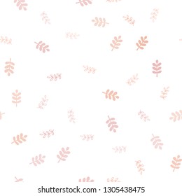 Light Orange vector seamless natural pattern with leaves. Glitter abstract illustration with doodles and leaves. Texture for window blinds, curtains.