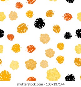 Light Orange vector seamless natural pattern with flowers, leaves. Colorful illustration in doodle style with leaves, flowers. Texture for window blinds, curtains.