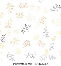 Light Orange vector seamless natural pattern with branches. Colorful illustration in doodle style with leaves, branches. Pattern for trendy fabric, wallpapers.