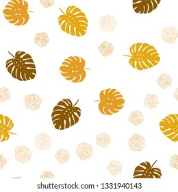 Light Orange vector seamless natural backdrop with flowers, leaves. An elegant bright illustration with leaves and flowers. Texture for window blinds, curtains.