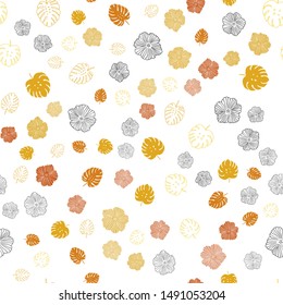 Light Orange vector seamless natural pattern with leaves, flowers. Abstract illustration with leaves, flowers in doodles style. Pattern for design of fabric, wallpapers.