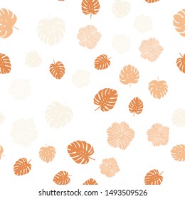 Light Orange vector seamless natural backdrop with flowers, leaves. Colorful illustration in doodle style with leaves, flowers. Pattern for design of fabric, wallpapers.