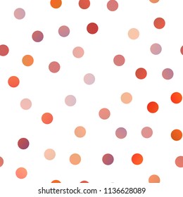 Light Orange vector seamless pattern with spheres. Glitter abstract illustration with blurred drops of rain. Pattern can be used as texture of water, rain drops.