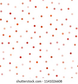 Light Orange vector seamless pattern with spheres. Glitter abstract illustration with blurred drops of rain. Completely new template for your brand book.