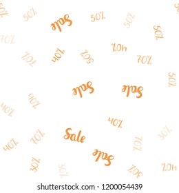 Light Orange vector seamless pattern with 30, 40, 50 percentage signs. Gradient illustration with discount signs on white backdrop. Backdrop for mega promotions, discounts.