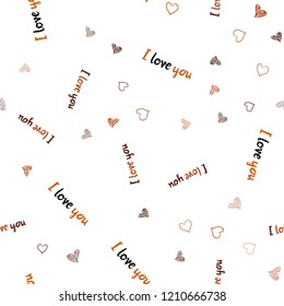 Light Orange vector seamless pattern with colorful hearts. Beautiful colored illustration with hearts in celebration style. Pattern for marriage gifts, congratulations.