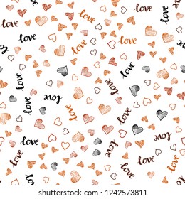 Light Orange vector seamless pattern with phrase LOVE YOU, hearts. Design in doodle style with text LOVE YOU, hearts. Design for wallpaper, fabric makers.