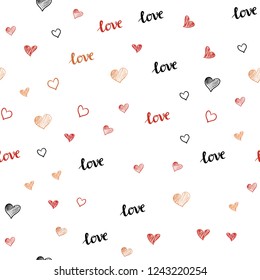 Light Orange vector seamless pattern with phrase LOVE YOU, hearts. Romantic illustration with colorful phrase LOVE YOU, hearts. Design for wallpaper, fabric makers.