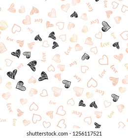 Light Orange vector seamless pattern with phrase LOVE YOU, hearts. Illustration with phrase LOVE YOU, hearts for valentine's day. Texture for window blinds, curtains.