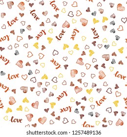 Light Orange vector seamless pattern with phrase LOVE YOU, hearts. Illustration with words of love, hearts in abstract style. Design for wallpaper, fabric makers.