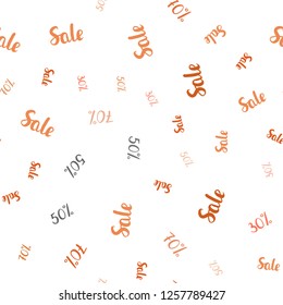 Light Orange vector seamless pattern with 30, 50, 70 percentage signs. Colored words of sales with gradient on white background. Backdrop for ads, leaflets of Black Friday.