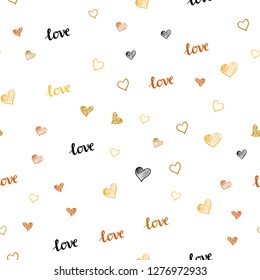 Light Orange vector seamless pattern with phrase LOVE YOU, hearts. Illustration with words of love, hearts in abstract style. Design for textile, fabric, wallpapers.