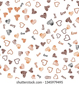 Light Orange vector seamless pattern with phrase LOVE YOU, hearts. Illustration with phrase LOVE YOU, hearts for valentine's day. Design for wallpaper, fabric makers.