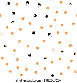 Light Orange vector seamless pattern with coffee beans, cups. Gradient illustration with coffee beans, tea cups. Pattern for menu of cafes and restaurants.