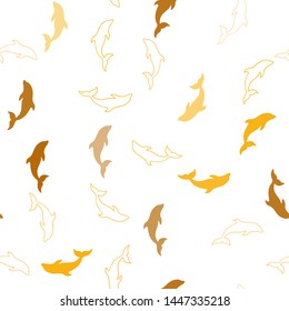 Light Orange vector seamless pattern with sea dolphins. Natural illustration with sea dolphins. Template for natural magazines.