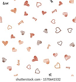 Light Orange vector seamless pattern with phrase LOVE YOU, hearts. Design in doodle style with text LOVE YOU, hearts. Design for wallpaper, fabric makers.