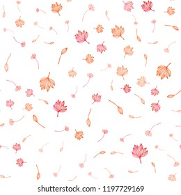 Light Orange vector seamless sketch template. Colorful abstract illustration with leaves in doodle style. Hand painted design for wrapping, wallpaper.