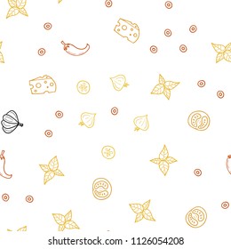 Light Orange vector seamless template with organic meal. Glitter abstract sketch with gourmet food. Pattern for ads of breakfast, lunch, dinner.