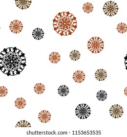 Light Orange vector seamless template with ice snowflakes. Shining colored illustration with snow in christmas style. Trendy design for wallpaper, fabric makers.