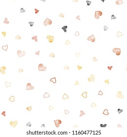 Light Orange vector seamless template with doodle hearts. Glitter abstract illustration with colorful hearts in romantic style. Design for ad, poster, banner of Valentine Day.