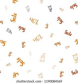 Light Orange vector seamless template with 40% selling. Colorful set of  percentage signs in simple style. Backdrop for mega promotions, discounts.
