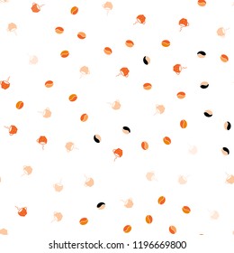 Light Orange vector seamless template with cups of coffee, beans. Gradient abstract collection of coffee cups and beans. Pattern for menu of cafes and restaurants.