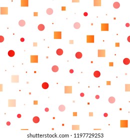 Light Orange vector seamless template with spots, rectangles. Illustration with set of shining colorful abstract circles, cubes. Pattern for design of fabric, wallpapers.