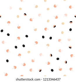 Light Orange vector seamless template with cups of coffee, beans. Colorful illustration with gradient coffee beans, mugs. Pattern for menu of cafes and restaurants.