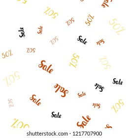 Light Orange vector seamless template with 50% selling. Shining colorful illustration with isolated selling prices. Backdrop for mega promotions, discounts.