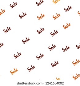 Light Orange vector seamless template with selling words. Illustration with signs of sales on abstract template. Backdrop for ads, leaflets of Black Friday.