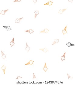 Light Orange vector seamless template with tasty ice-cream. Beautiful colorful illustration with ice-cream cones. Template of a black hot beverage in a cafe.
