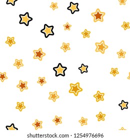 Light Orange vector seamless template with sky stars. Glitter abstract illustration with colored stars. Design for textile, fabric, wallpapers.