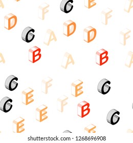 Light Orange vector seamless template with 3D isolated letters. Colorful gradient design in 3D style with signs of alphabet. Pattern for design of fabric, wallpapers.